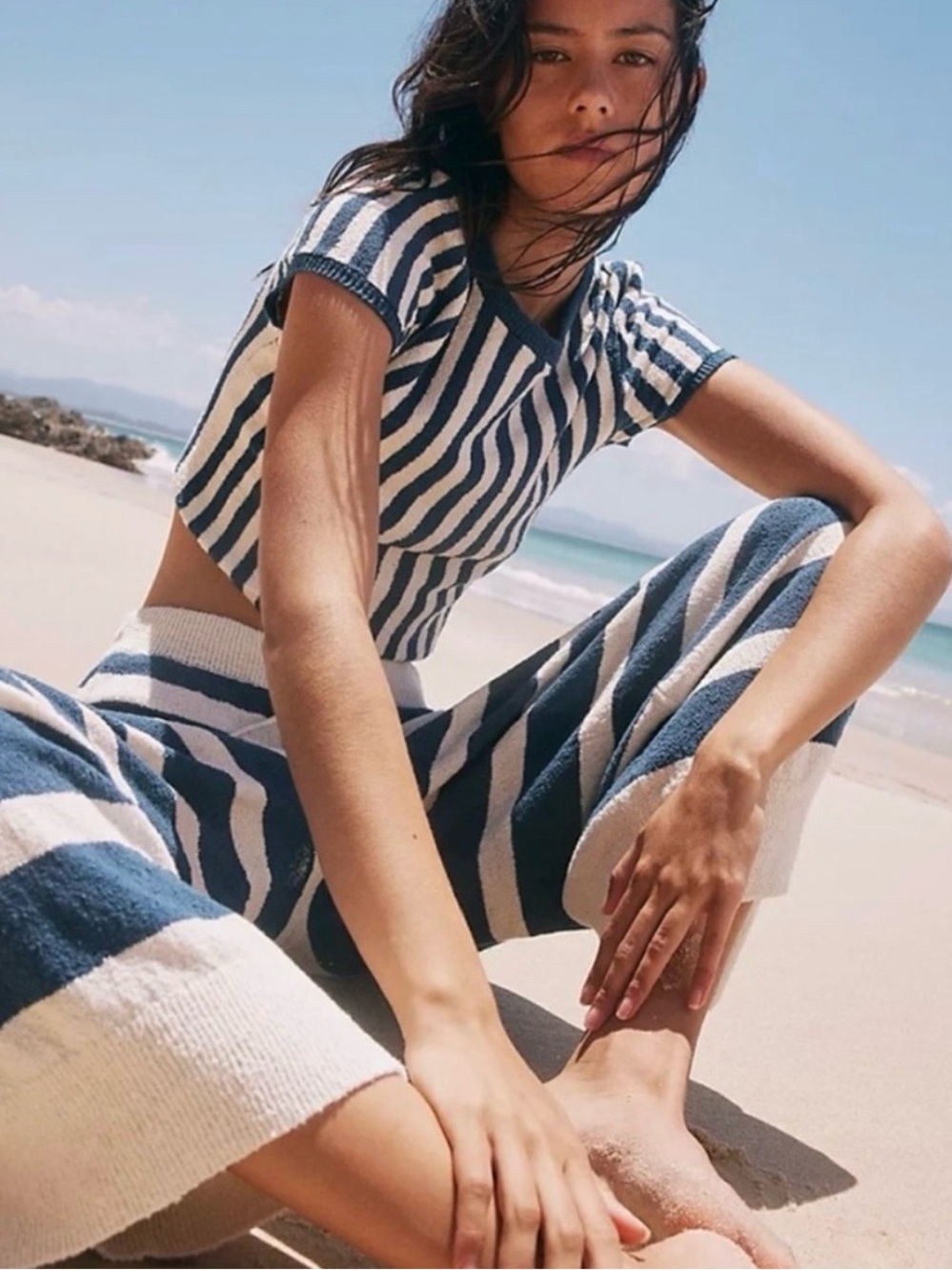 NWT Free People Striped Knit Set - Navy & White